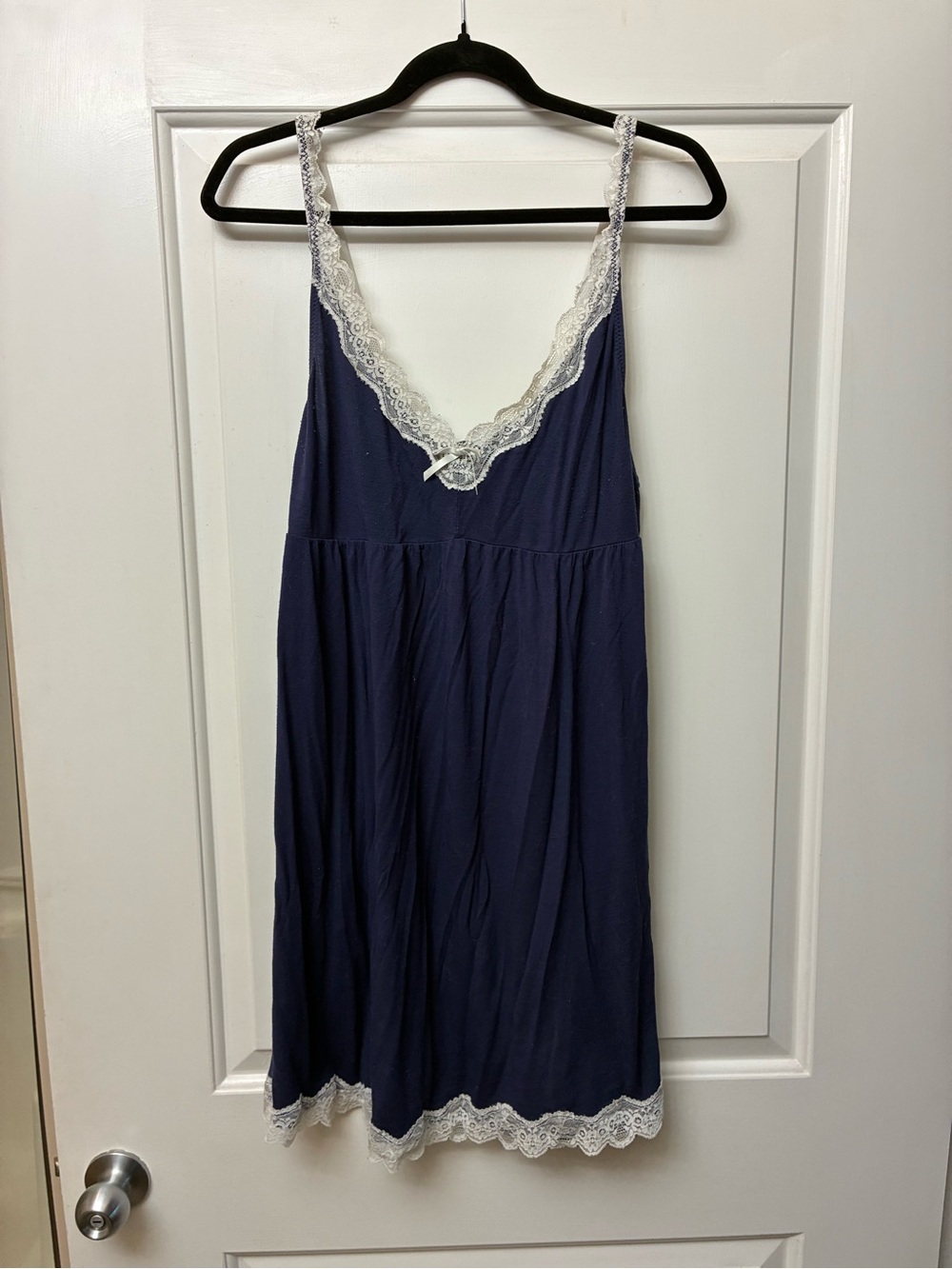 Navy Lace-Trim Sleep Chemise with White Accents